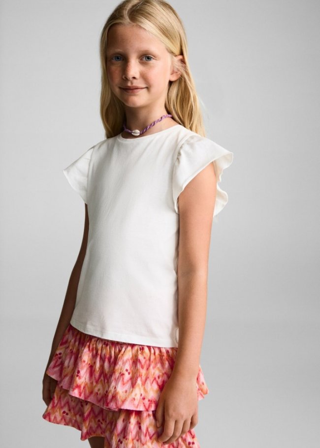 Mango Camiseta volantes manga corta - Blanco roto
