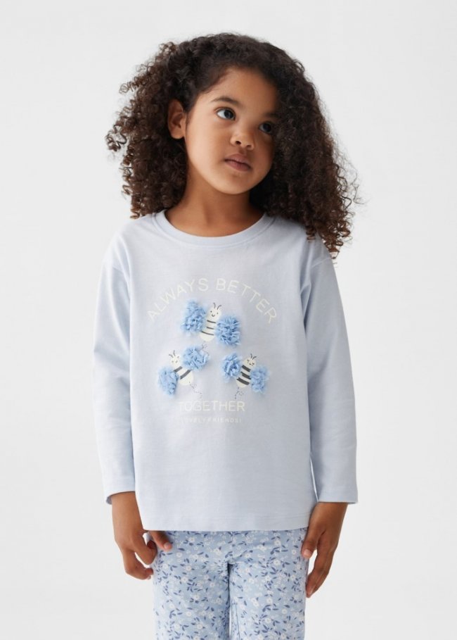 Mango Camiseta manga larga relieve - Azul celeste
