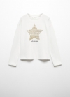 Mango Camiseta manga larga estampada - Blanco roto
