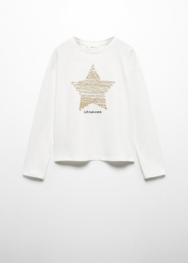 Mango Camiseta manga larga estampada - Blanco roto