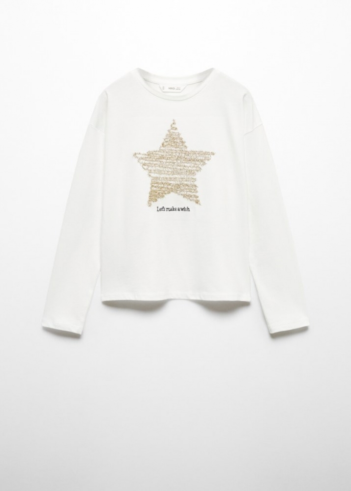 Mango Camiseta manga larga estampada - Blanco roto