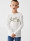 Mango Camiseta manga larga estampada - Blanco roto