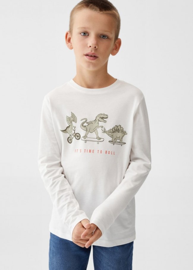 Mango Camiseta manga larga estampada - Blanco roto