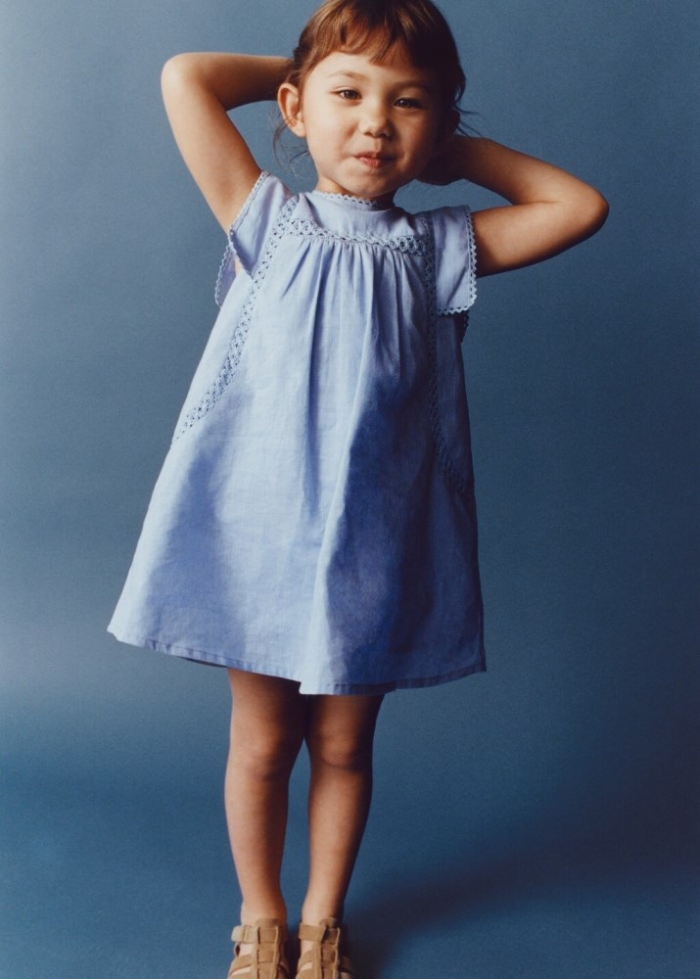 Mango Vestido detalles calados - Azul celeste