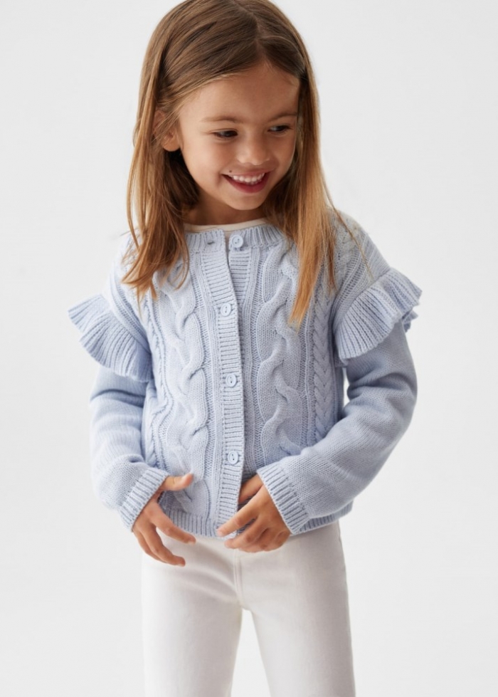 Mango Cárdigan punto volantes - Azul celeste