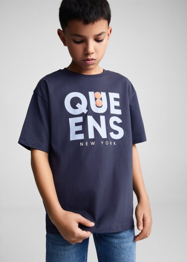 Mango Camiseta mensaje estampado - Azul marino oscuro