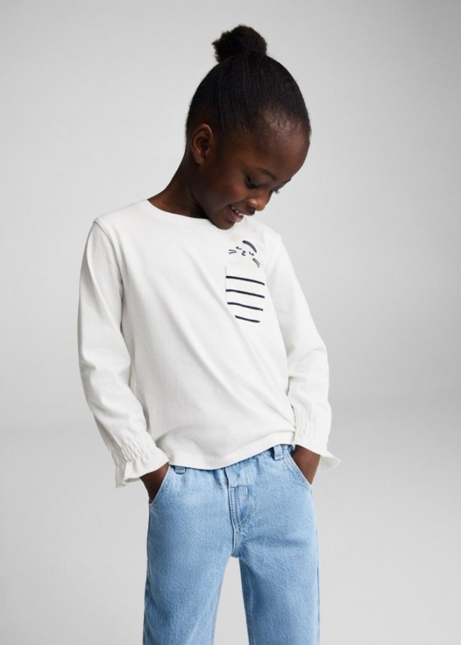 Mango Camiseta manga larga estampada - Blanco roto