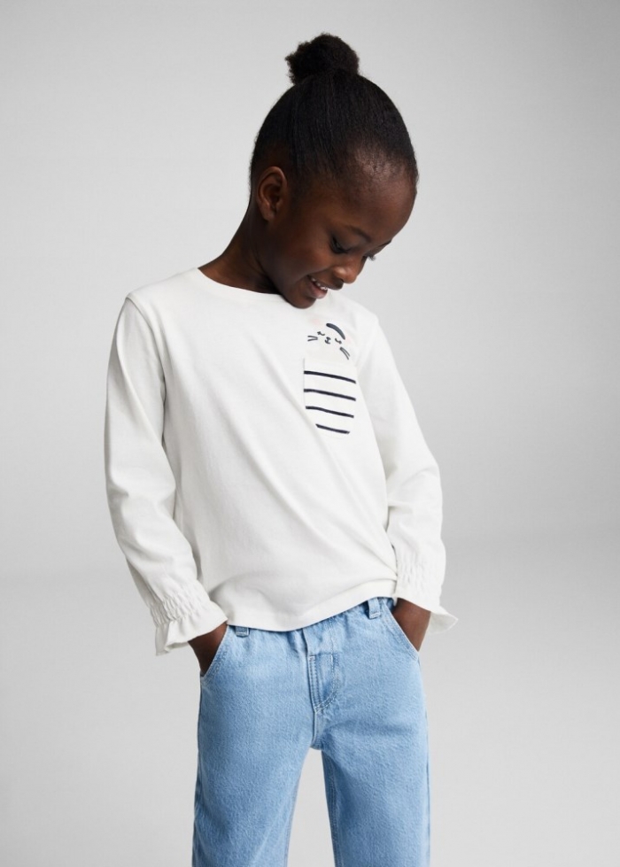 Mango Camiseta manga larga estampada - Blanco roto