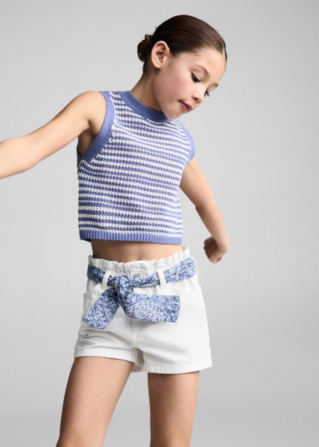 Mango Shorts paperbag cinturón - Blanco