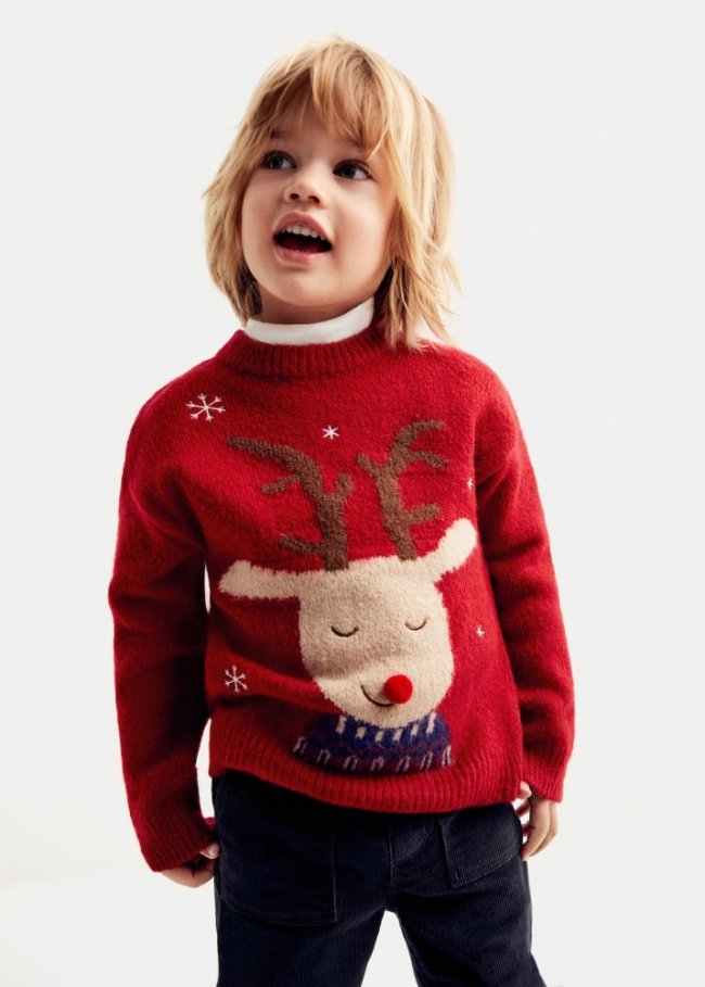 Mango Jersey estampado navideño - Rojo