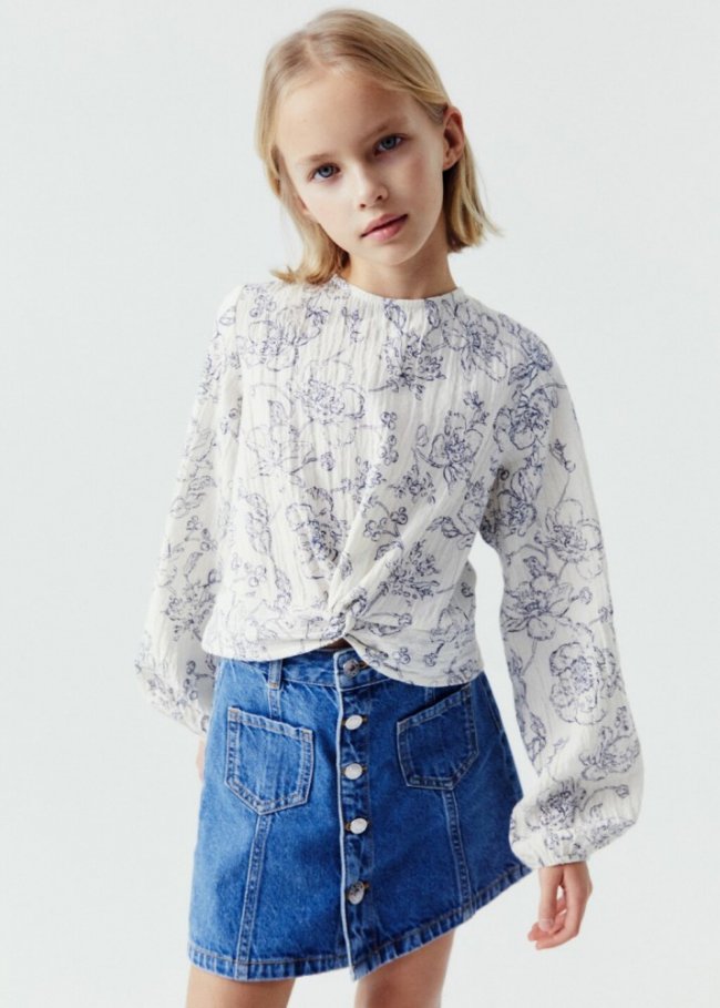 Mango Falda denim botones - Azul medio