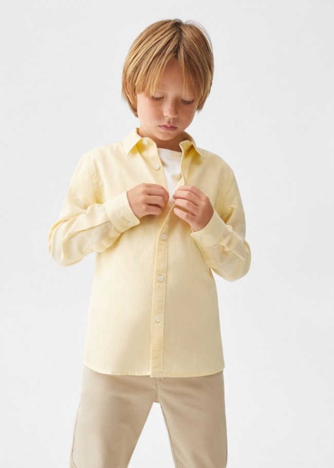 Mango Camisa regular fit lino - Amarillo pastel