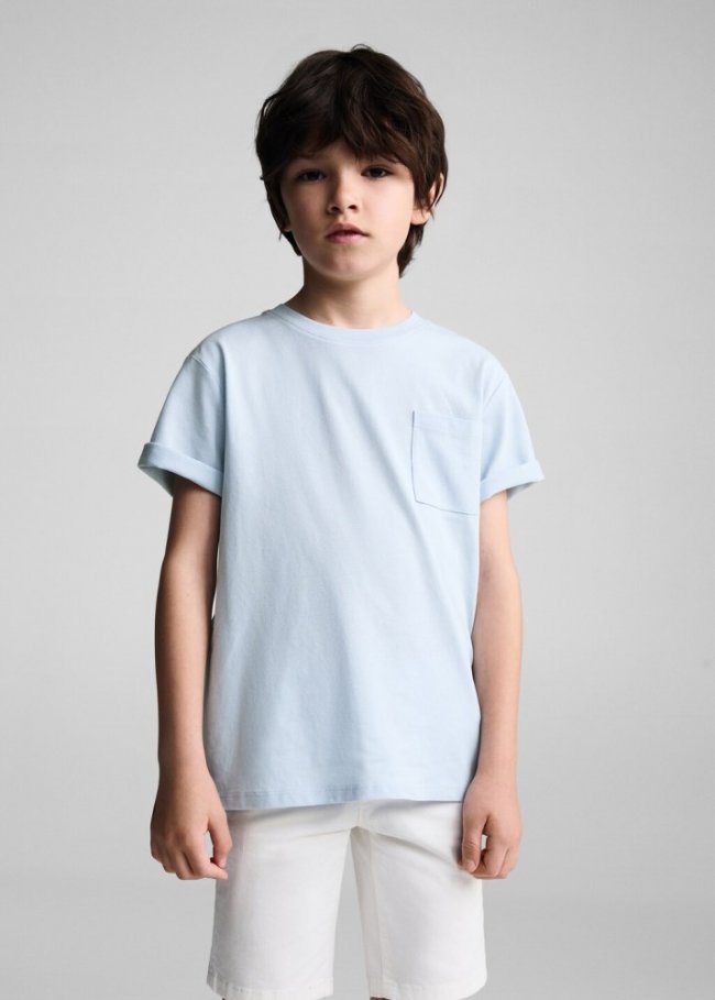 Mango Camiseta básica algodón - Azul celeste