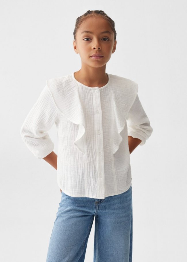 Mango Blusa algodón volantes - Crudo
