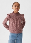 Mango Camiseta volante estampado floral - Granate