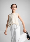 Mango Pantalón lino wideleg - Blanco