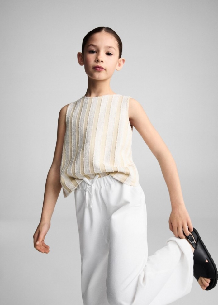 Mango Pantalón lino wideleg - Blanco