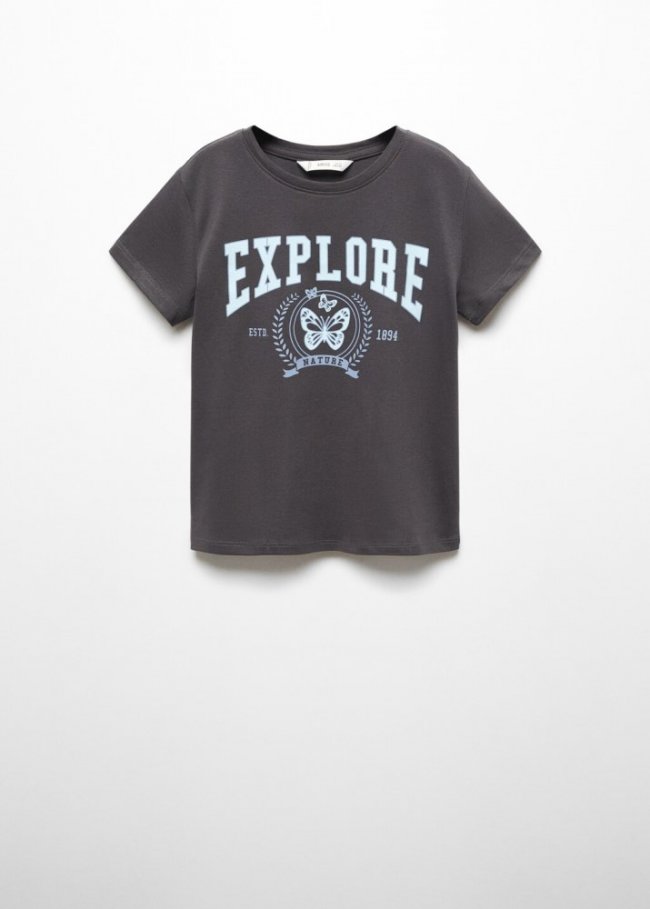 Mango Camiseta mensaje estampado - Gris antracita