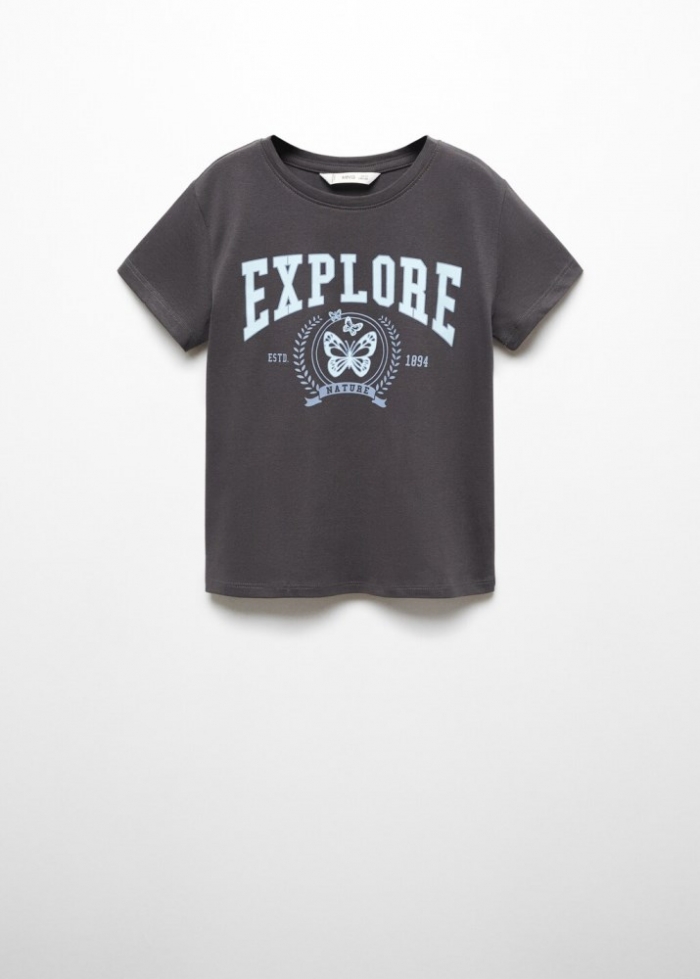 Mango Camiseta mensaje estampado - Gris antracita