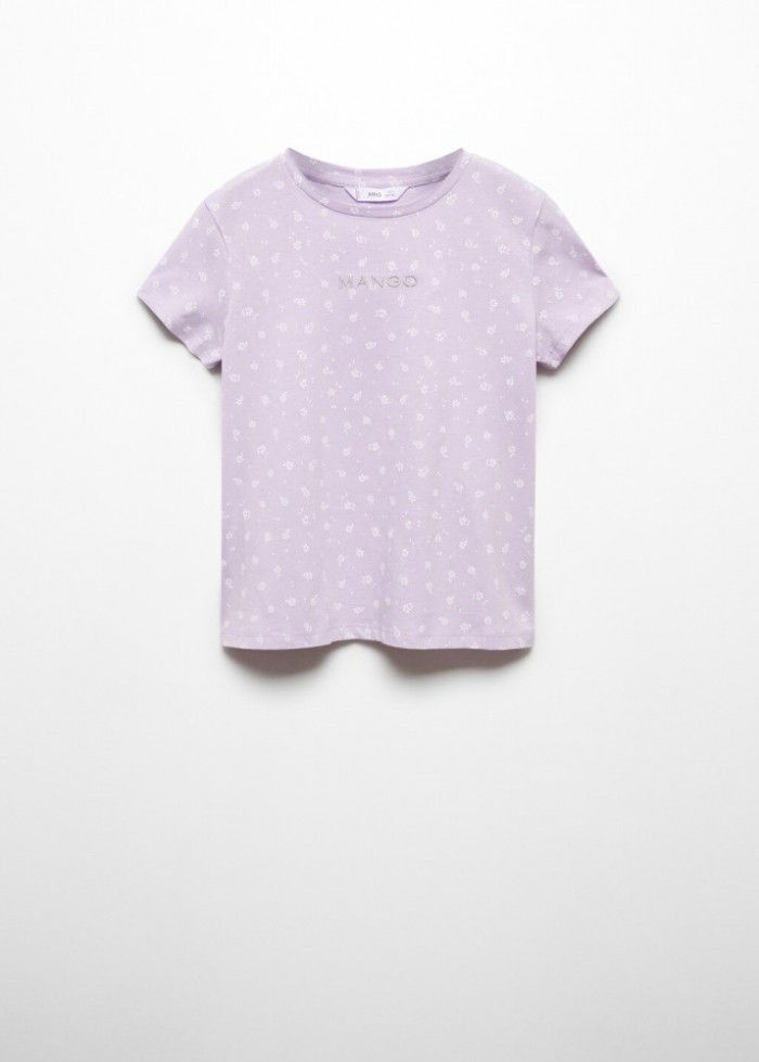 Mango Camiseta logo manga corta - Morado claro/pastel