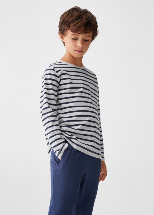 Mango Pijama largo algodón rayas - Azul marino oscuro