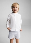 Mango Camisa lino cuello mao - Blanco