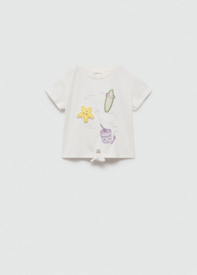 Mango Camiseta estampada detalles relieve - Blanco roto