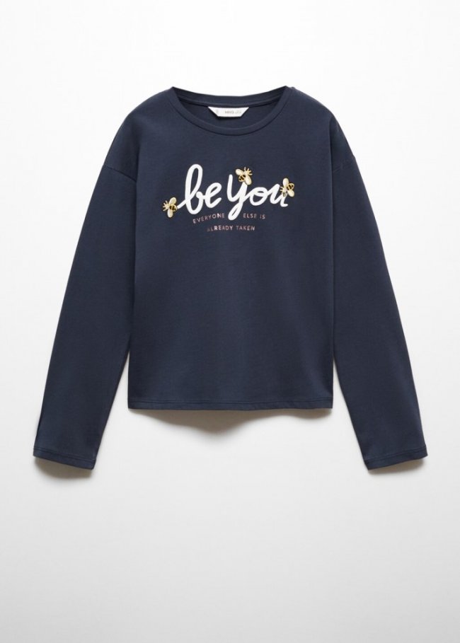 Mango Camiseta manga larga estampada - Azul marino
