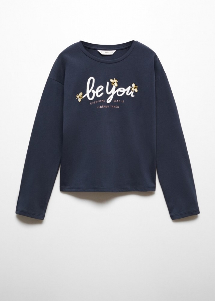 Mango Camiseta manga larga estampada - Azul marino