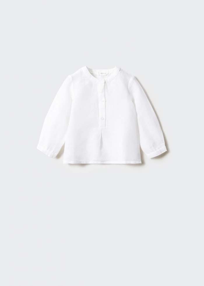 Mango Camisa lino botones - Blanco roto