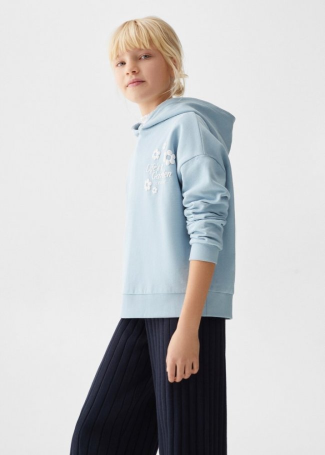 Mango Sudadera algodón mensaje - Azul celeste