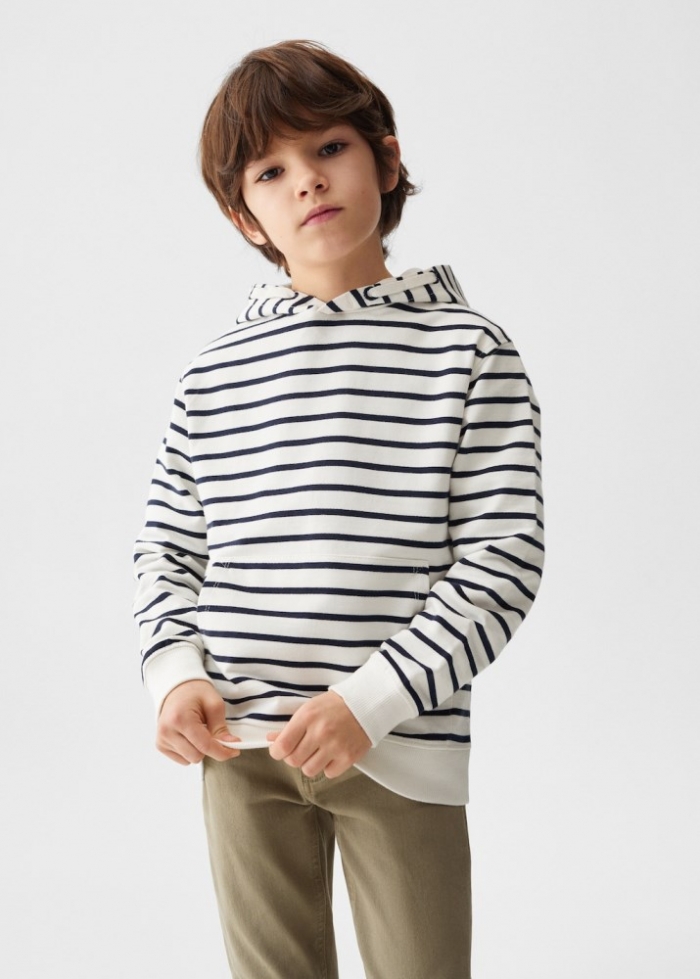 Mango Sudadera rayas capucha - Blanco roto