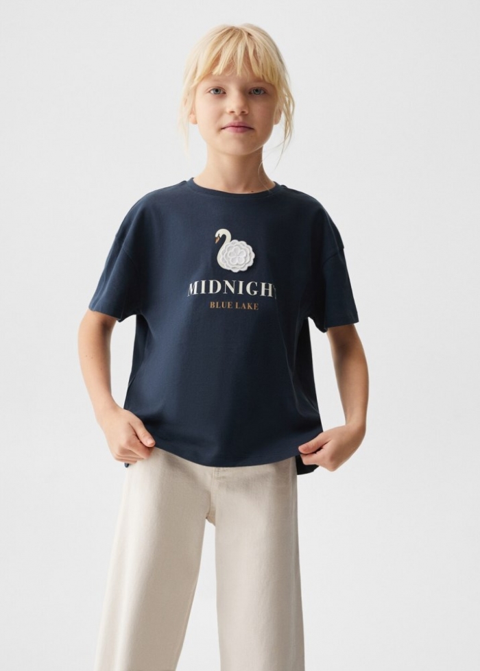 Mango Camiseta mensaje estampado - Azul marino oscuro