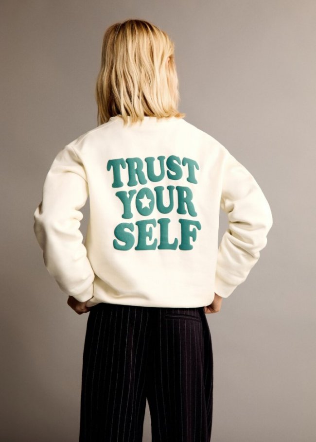 Mango Sudadera algodón estampada - Blanco roto