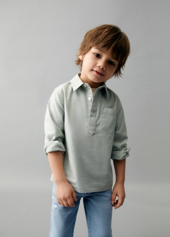 Mango Camisa algodón bolsillo - Verde pastel