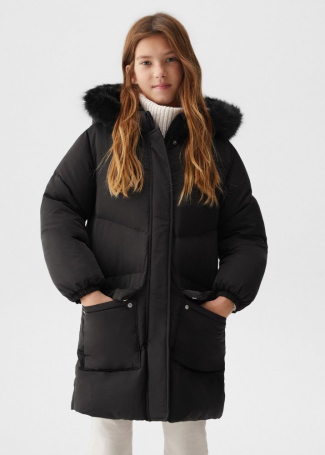 Mango Anorak plumas acolchado - Negro