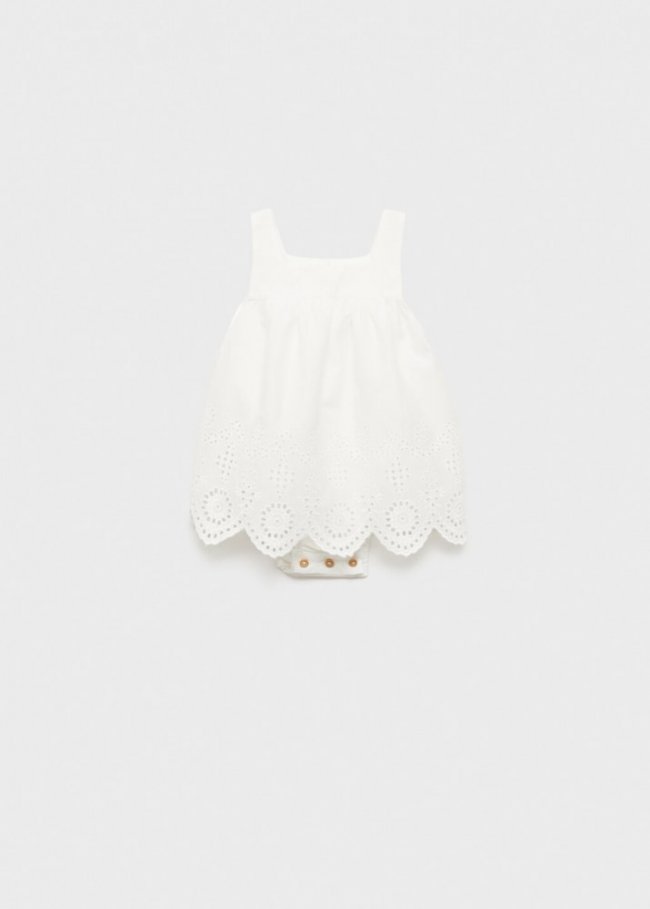 Mango Vestido algodón bordado suizo - Blanco