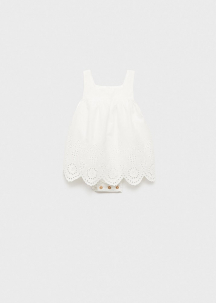 Mango Vestido algodón bordado suizo - Blanco