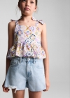 Mango Short vaquero rotos decorativos - Azul claro