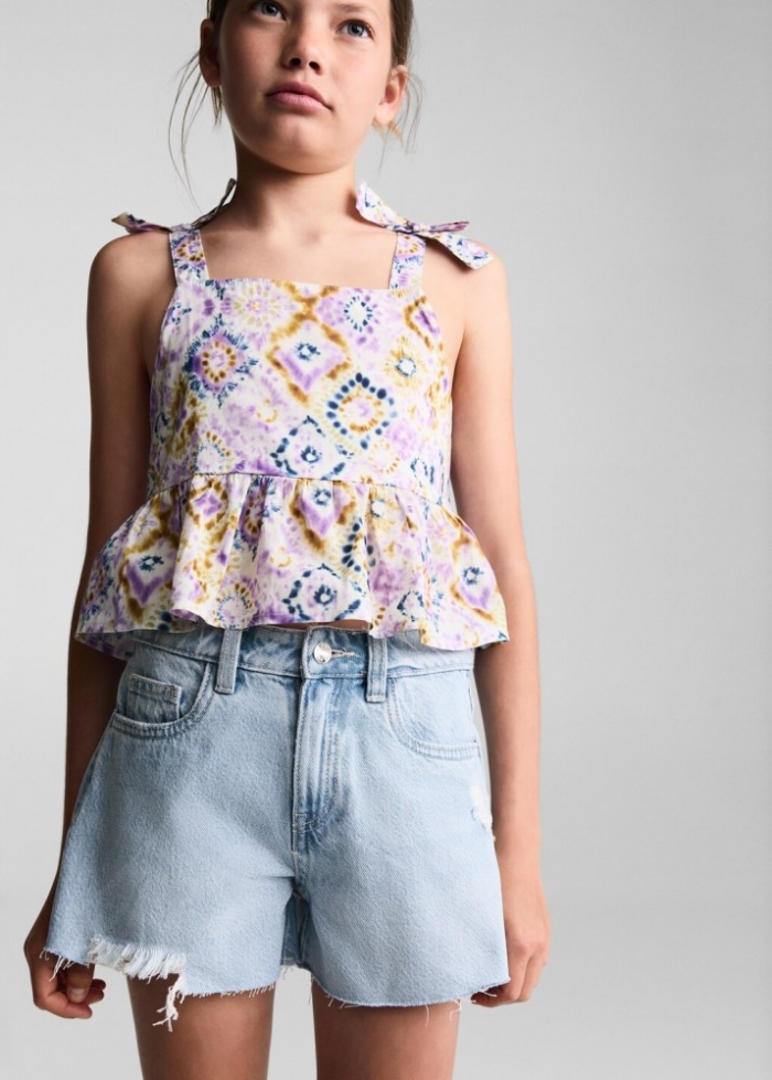 Mango Short vaquero rotos decorativos - Azul claro