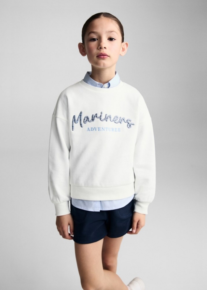 Mango Sudadera algodón mensaje relieve - Blanco roto
