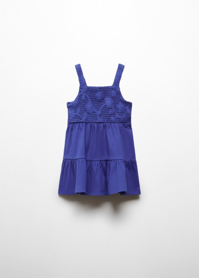 Mango Vestido bordado volantes - Azul eléctrico