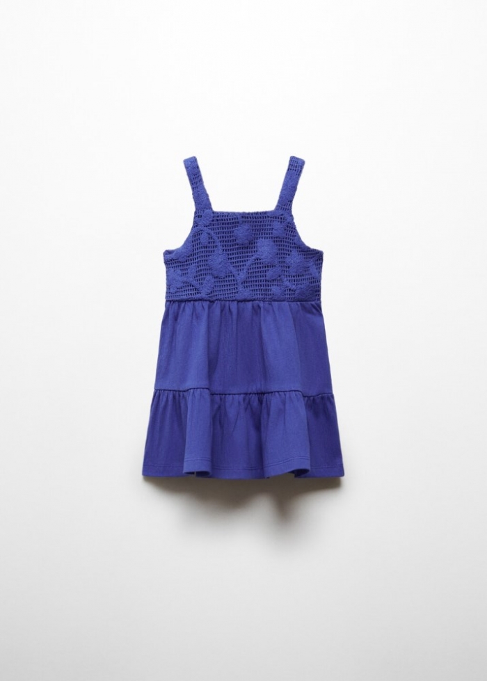 Mango Vestido bordado volantes - Azul eléctrico