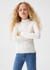Mango Camiseta canalé cuello alto - Blanco roto