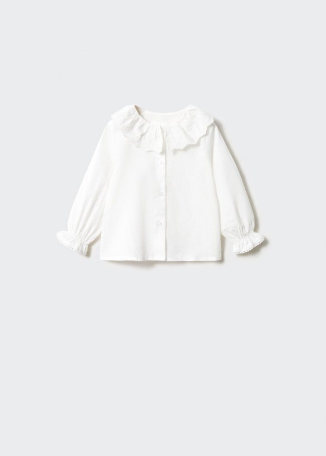 Mango Blusa bordada algodón - Blanco roto