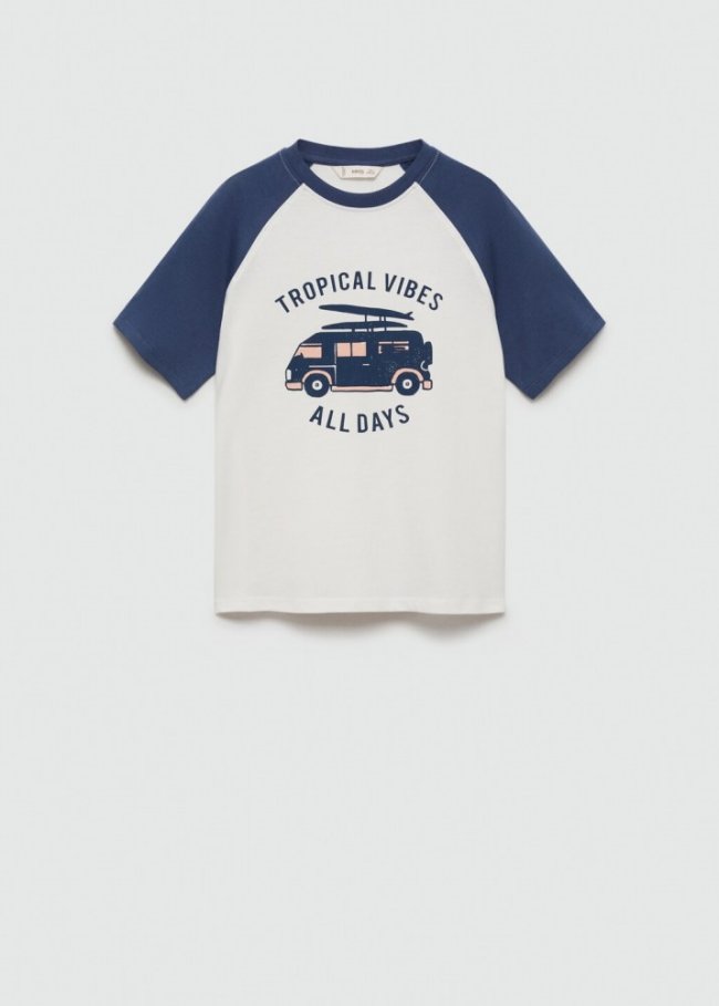 Mango Camiseta estampada algodón - Azul