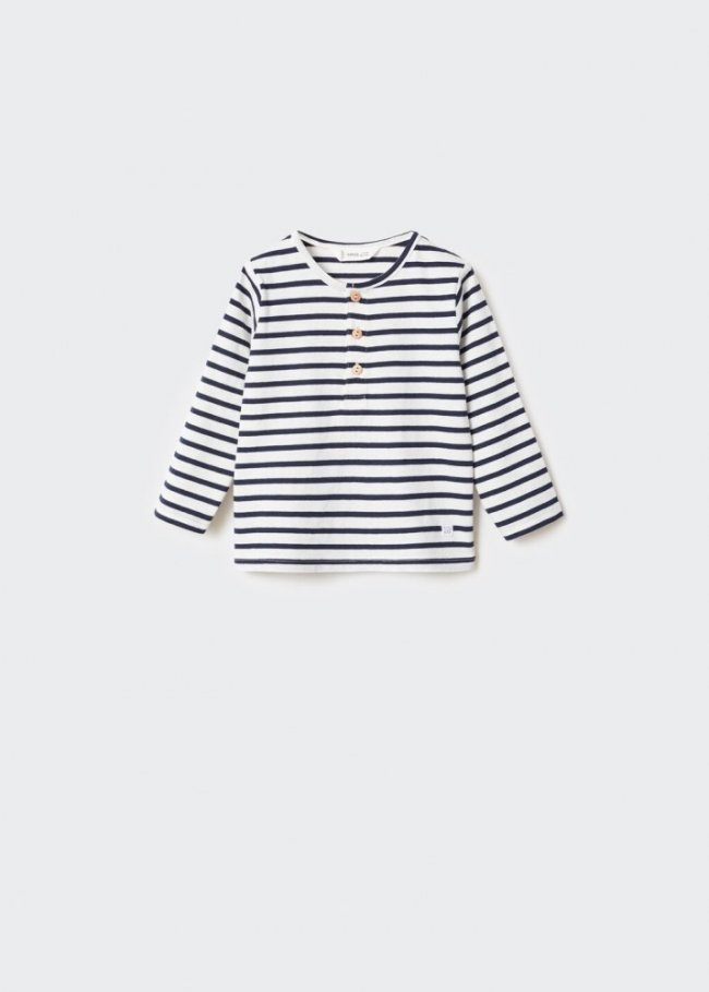 Mango Camiseta manga larga rayas - Azul marino oscuro