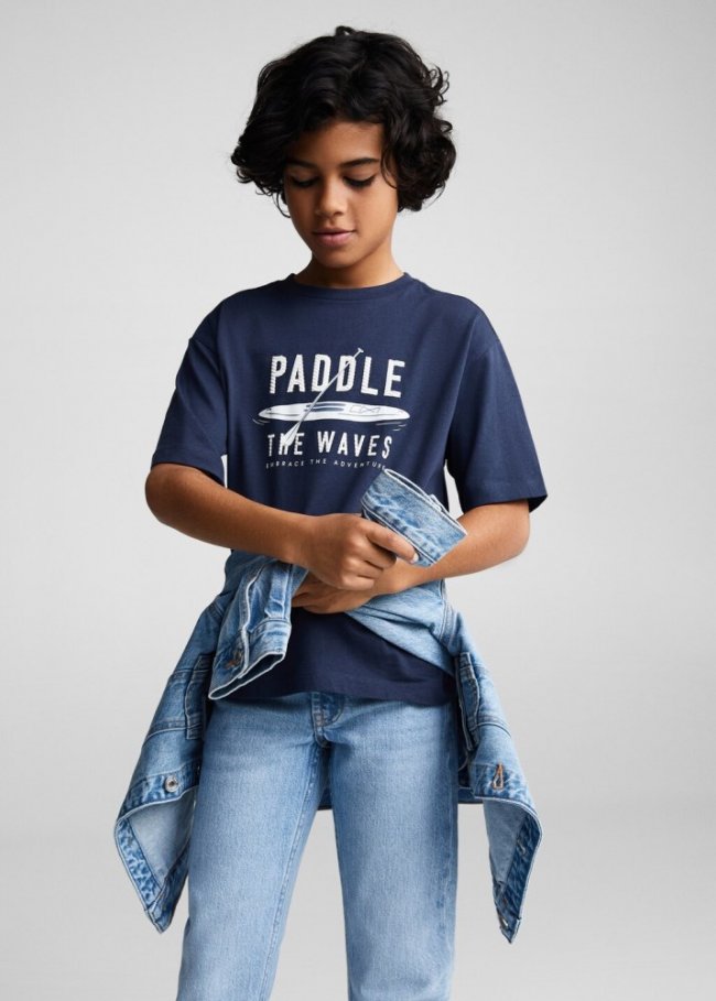 Mango Camiseta mensaje estampado - Azul marino oscuro