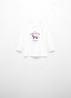 Mango Camiseta manga larga estampada - Blanco roto