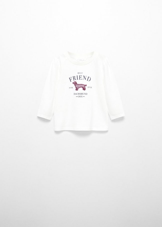Mango Camiseta manga larga estampada - Blanco roto